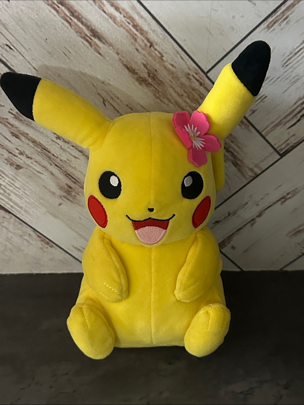 Pikachu Plush Toy with Pink Flower